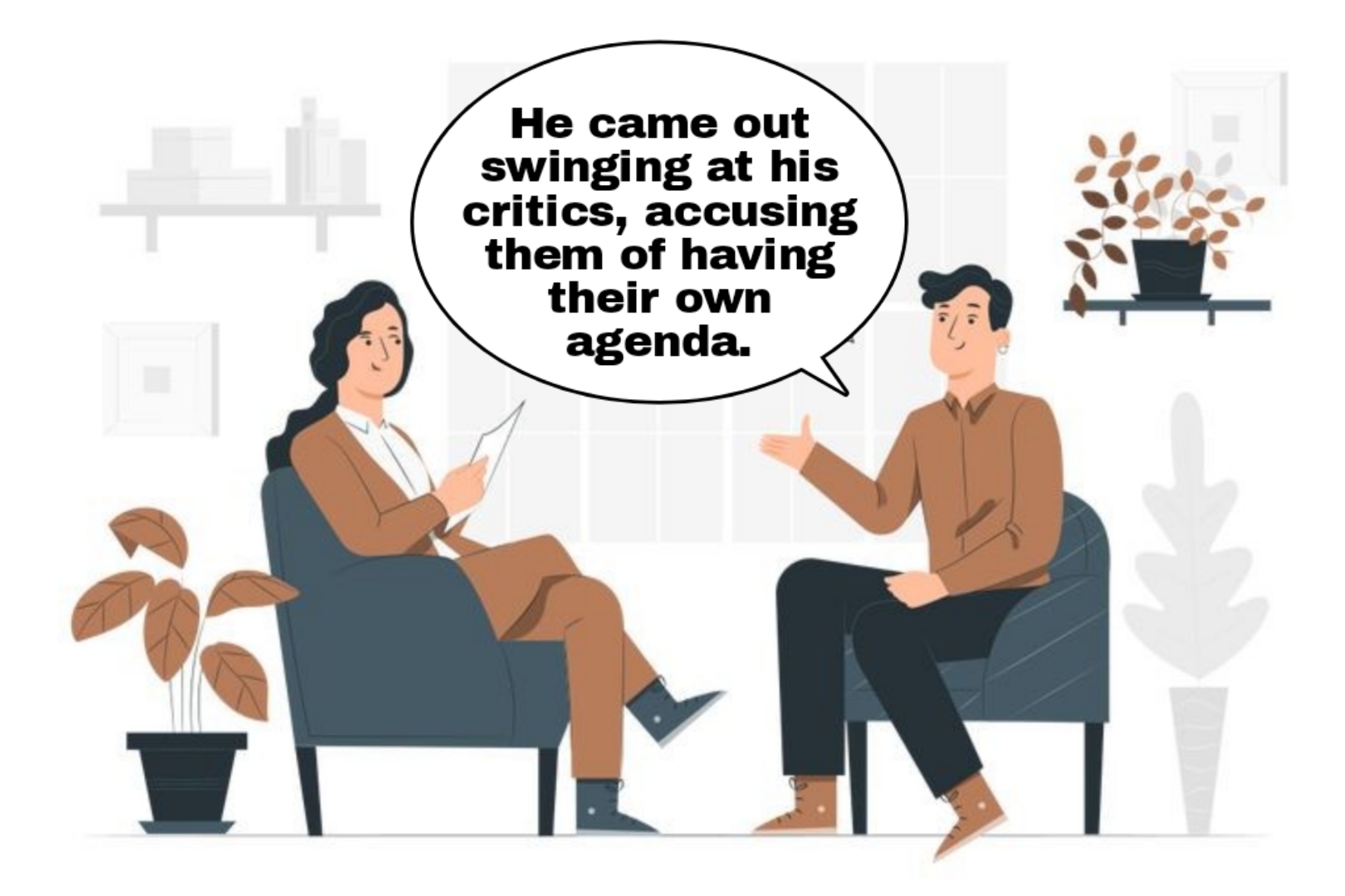 معنی come out swinging چیست؟ 1 معنی come out swinging