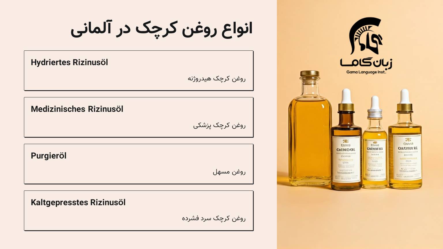 انوع روغن کرچک به آلمانی