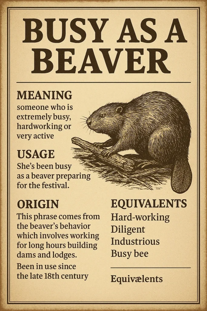 اصطلاح Busy as a Beaver یعنی چه؟ بررسی معنی، کاربرد و تفاوت با اصطلاحات مشابه 1 busy as a beaver