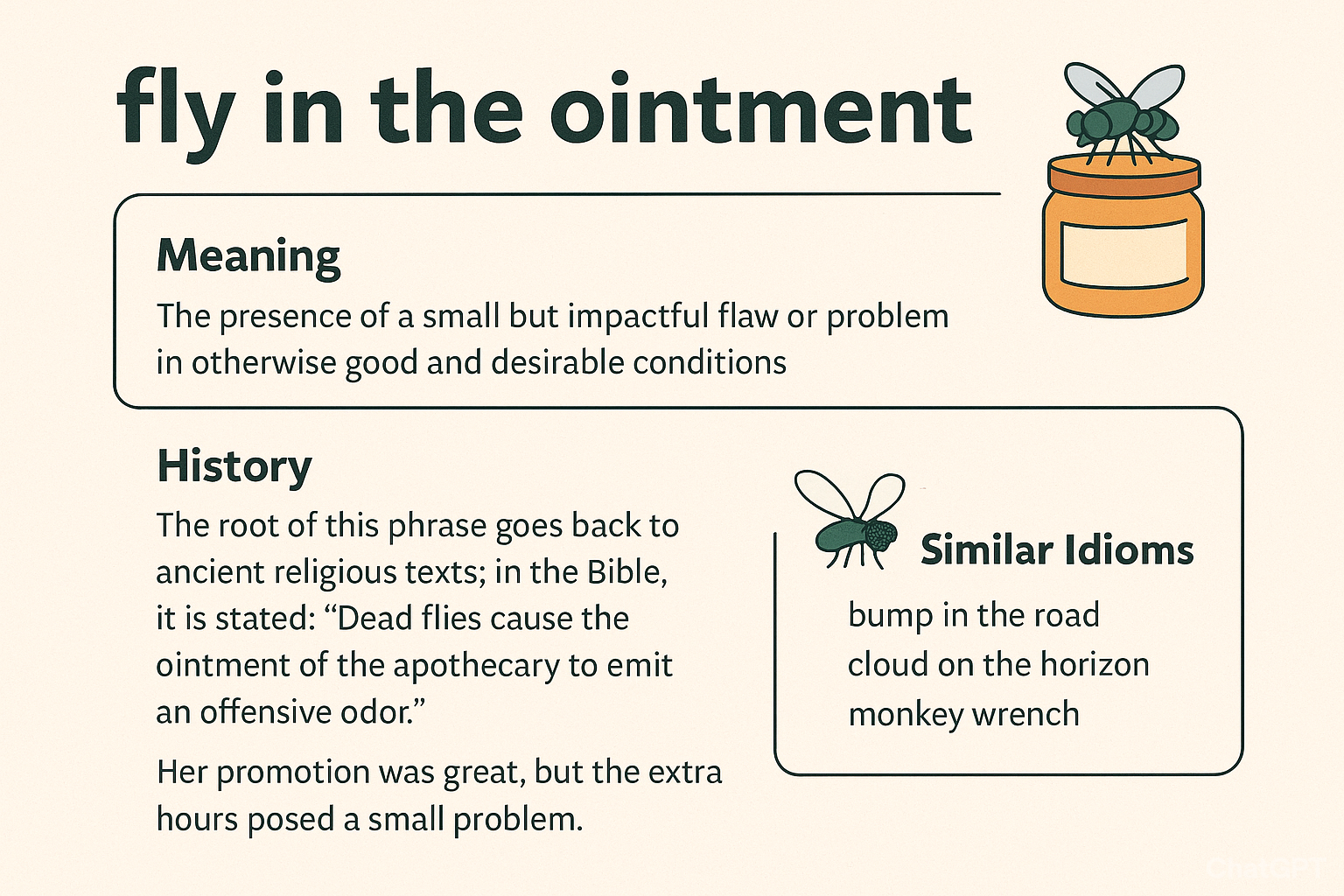 معنی اصطلاح fly in the ointment چیست؟ بررسی مفهوم و کاربرد + مثال 1 fly in the ointment