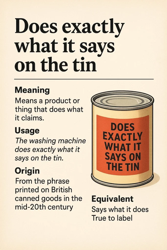 اصطلاح Does Exactly What It Says on the Tin یعنی چه؟ بررسی معنی، کاربرد و ریشه تاریخی 1 does exactly what it says on the tin