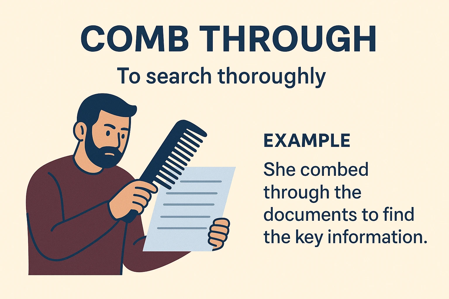 معنی comb through چه می شود؟ 1 Comb through