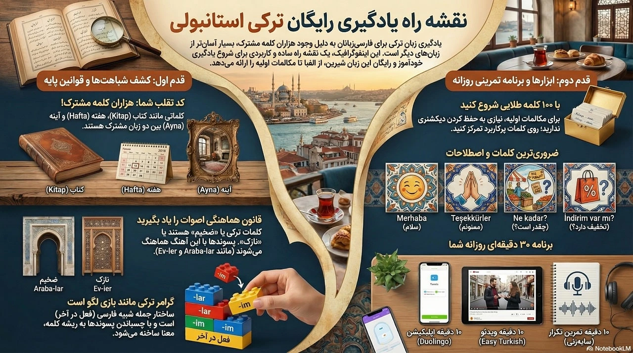 نقشه راه یادگیری و آموزش زبان ترکی استانبولی رایگان